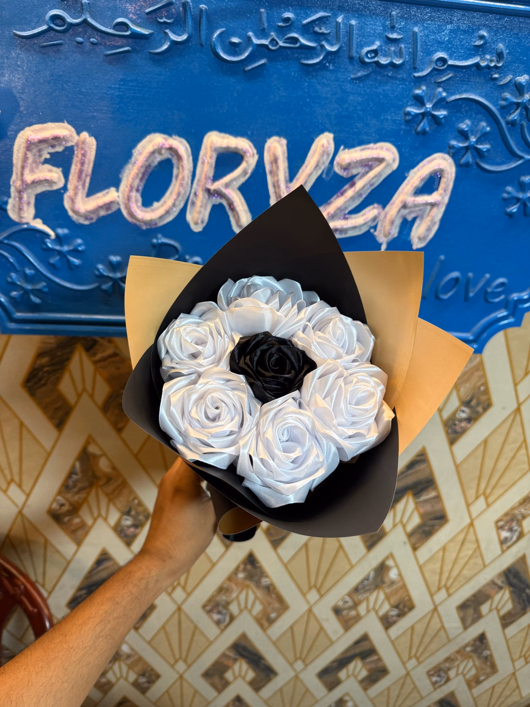 dramatic black & white bouquet | unique anniversary flowers dhaka